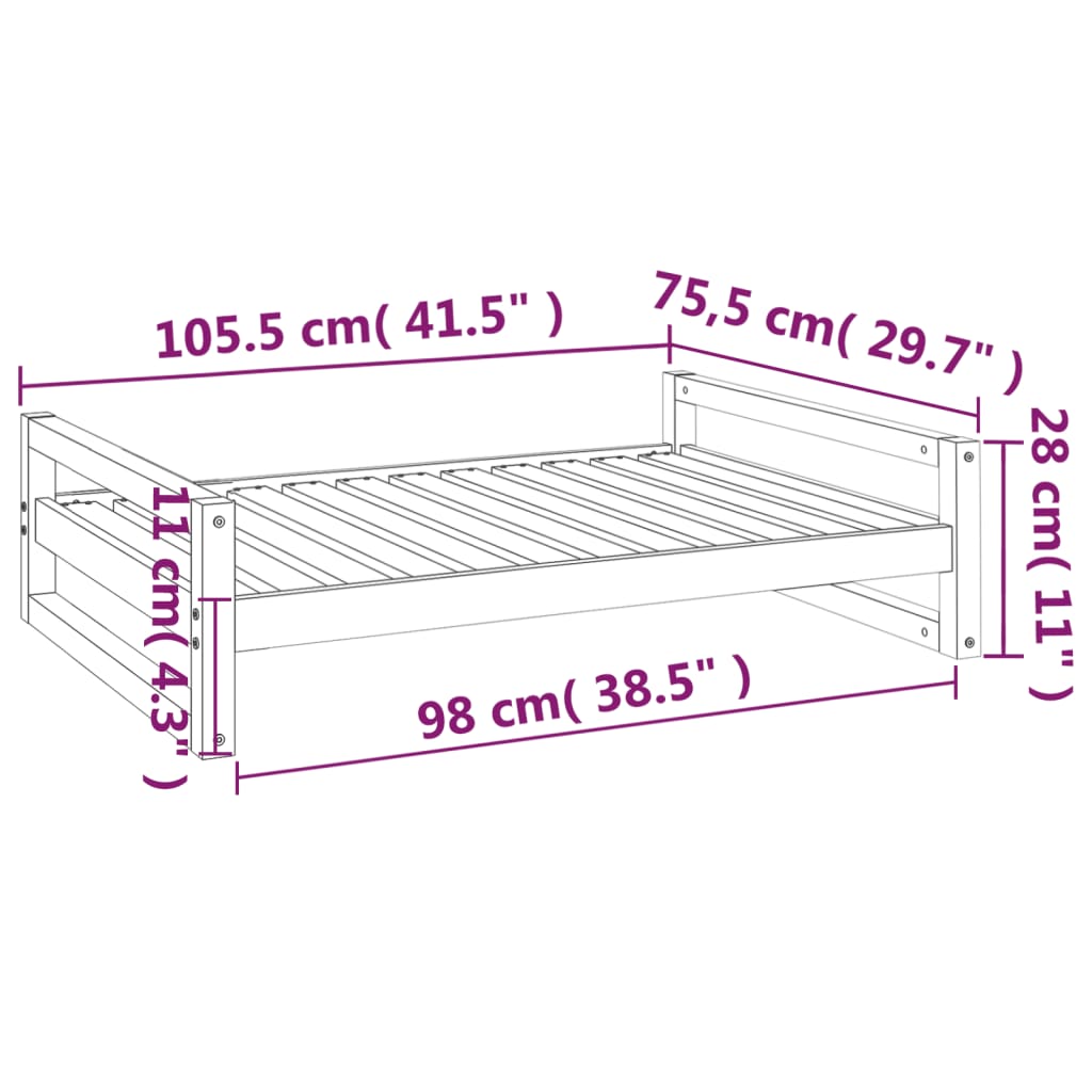 Cuccia per Cani Grigia 105,5x75,5x28 cm Legno Massello di Pino