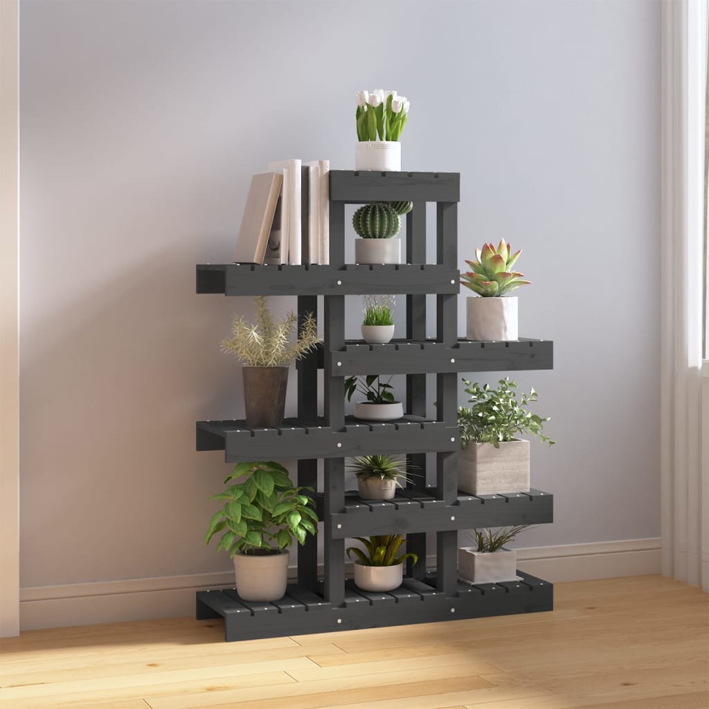 Supporto per Piante Grigio 85x25x109,5cm Legno Massello di Pino