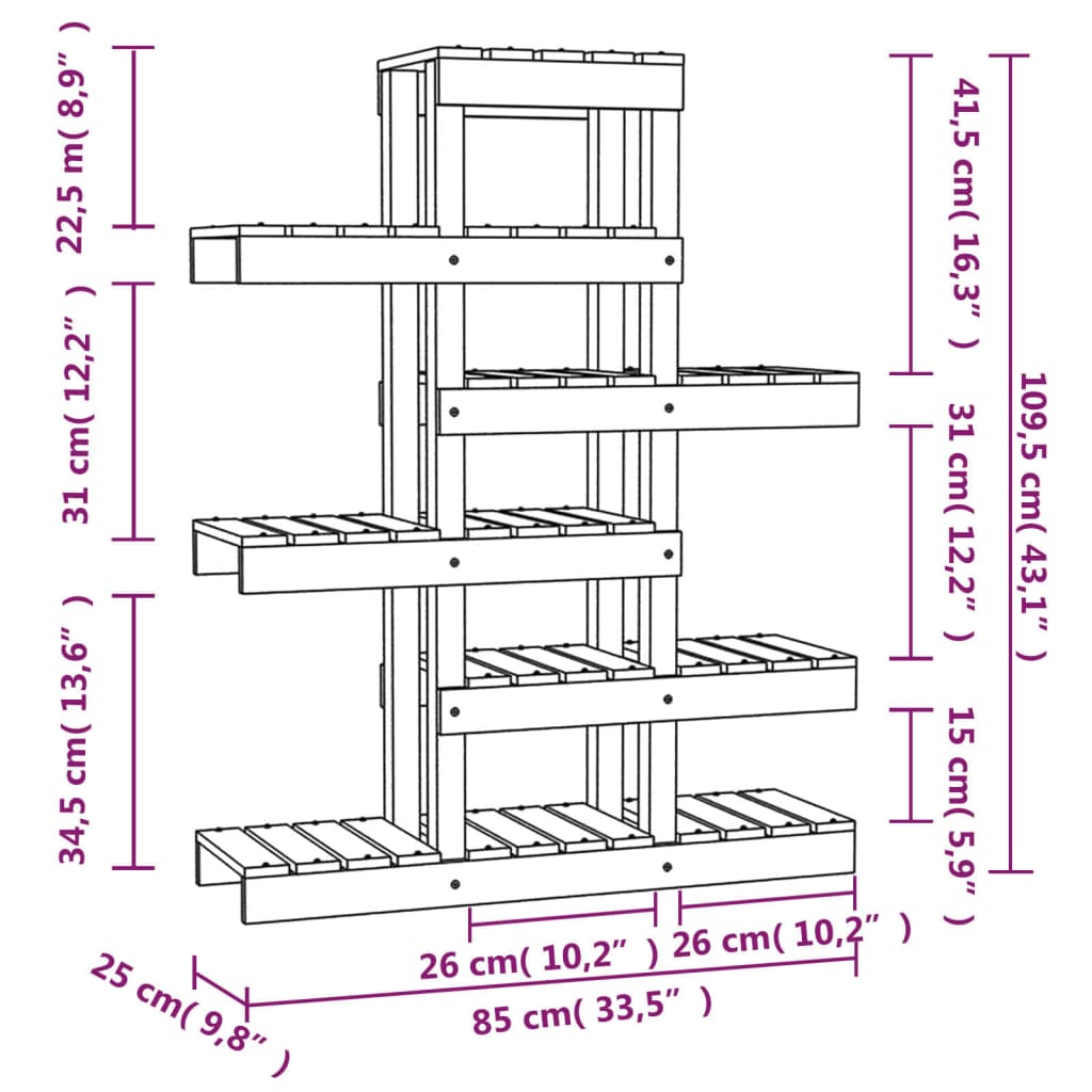 Supporto per Piante Ambra 85x25x109,5 cm Legno Massello di Pino