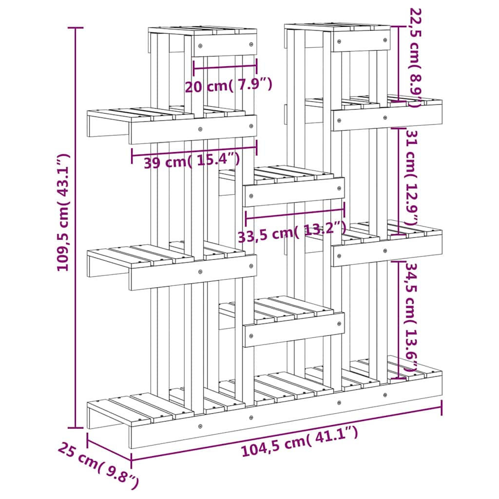 Supporto per Piante Grigio 104,5x25x109,5cm Legno Massello Pino
