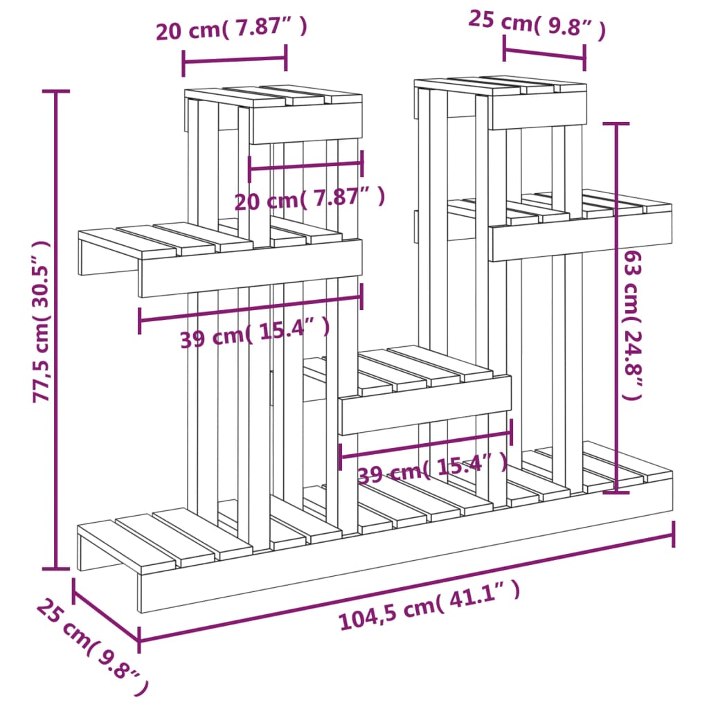 Supporto per Piante Ambra 104,5x25x77,5 cm Legno Massello Pino