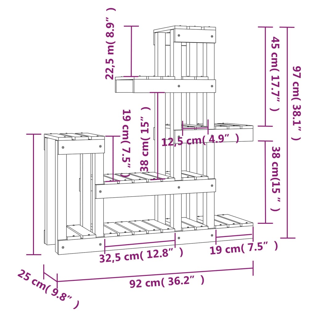 Supporto per Piante Ambra 92x25x97 cm Legno Massello di Pino