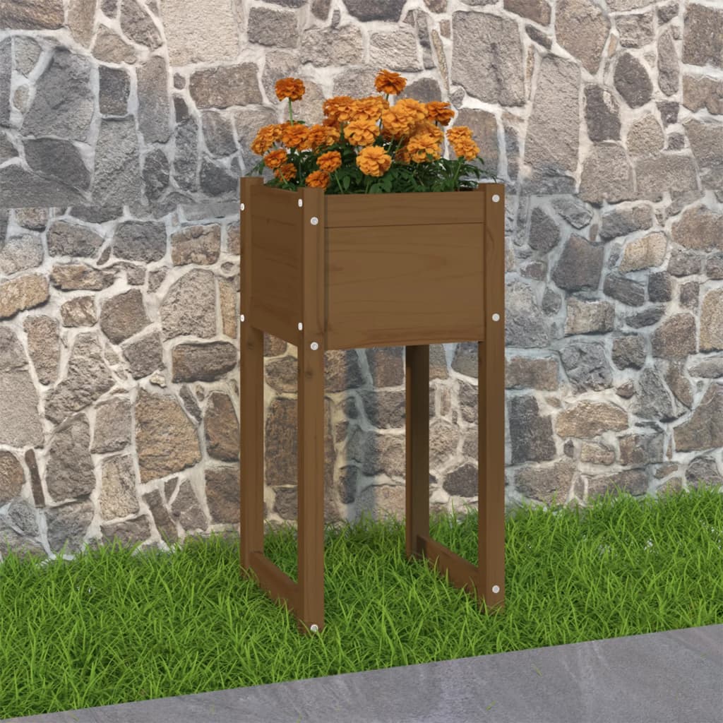 Fioriera Marrone Ambra 40x40x81 cm in Legno Massello di Pino