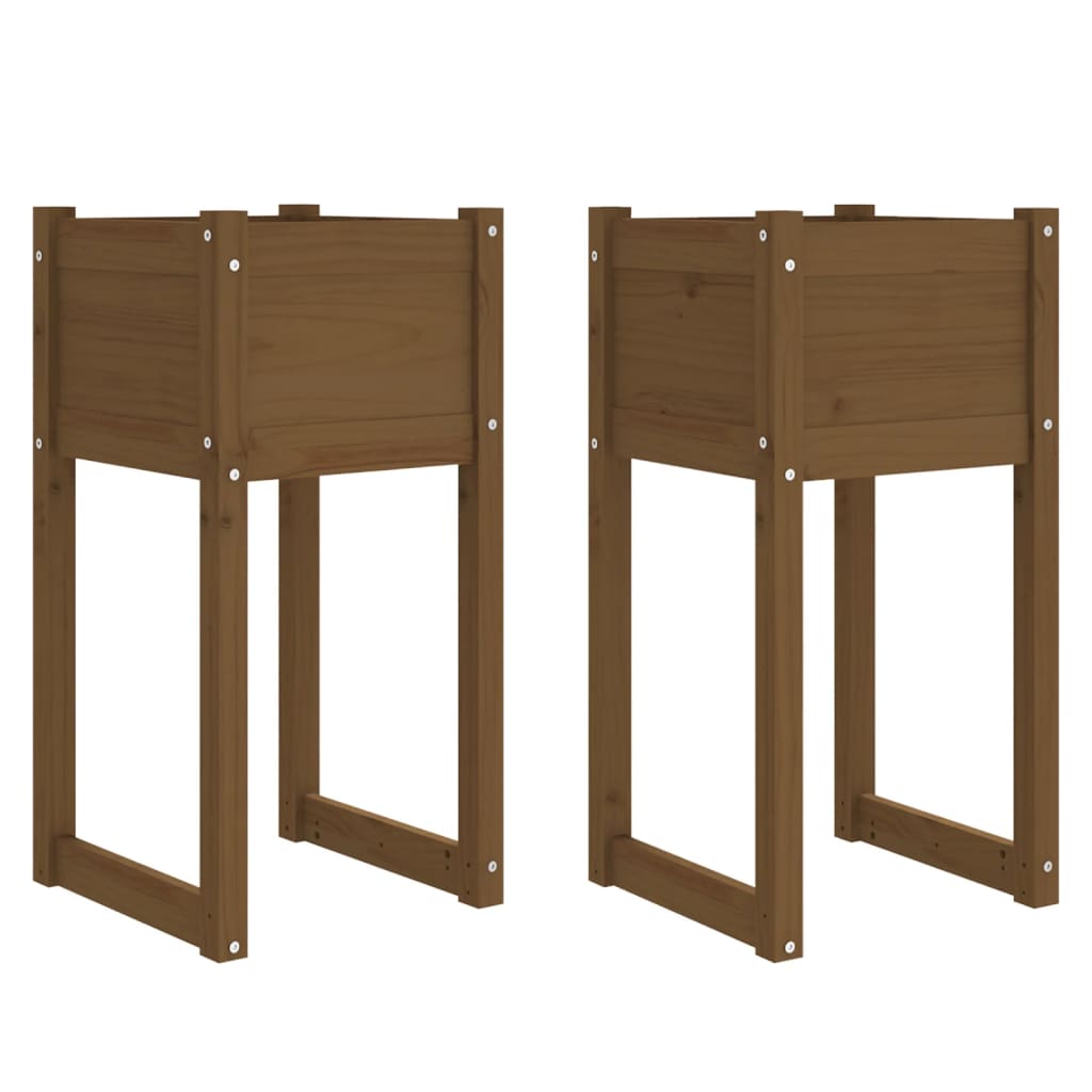 Fioriere 2 pz Marrone Ambra 40x40x81 cm Legno Massello di Pino