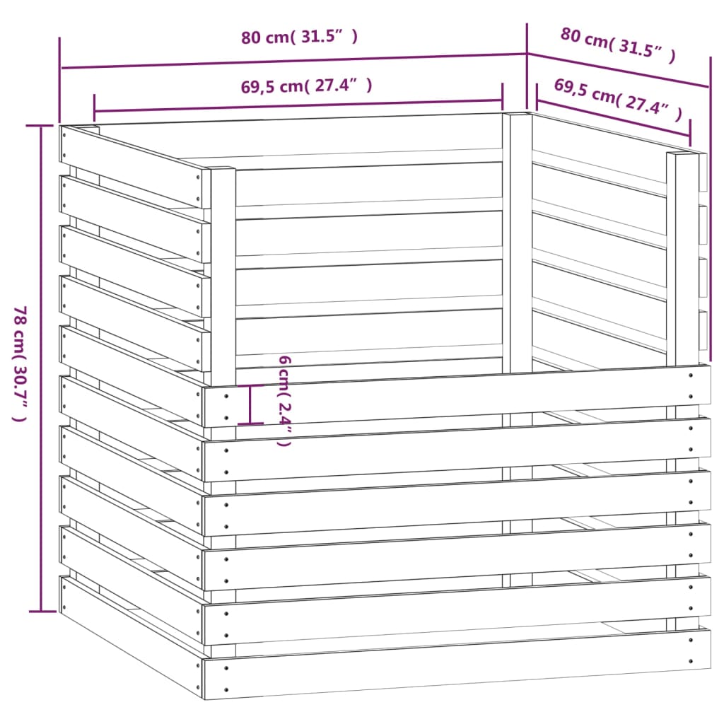 Compostiera 80x80x78 cm in Legno Massello di Pino