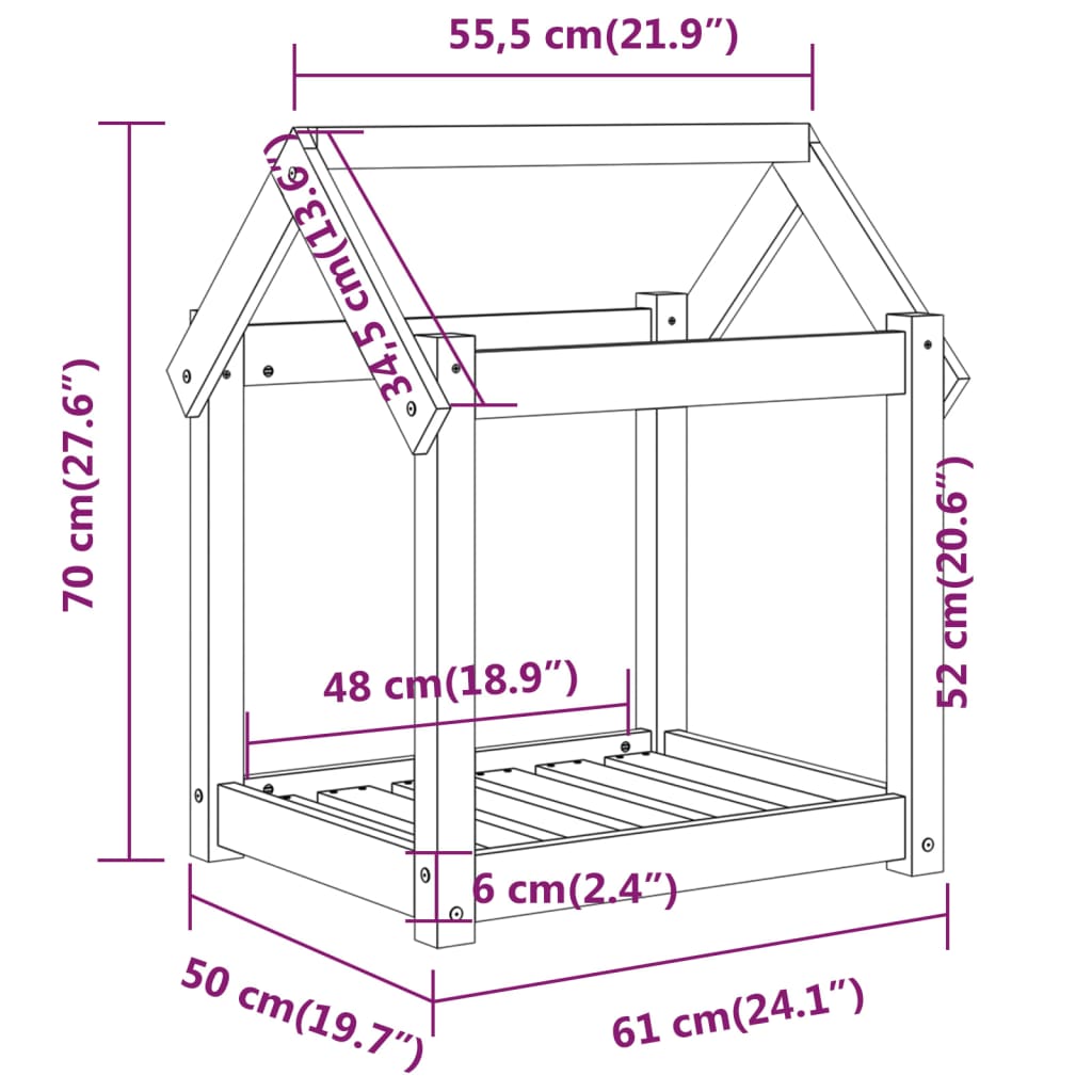 Cuccia per Cani Ambra 61x50x70 cm in Legno Massello di Pino