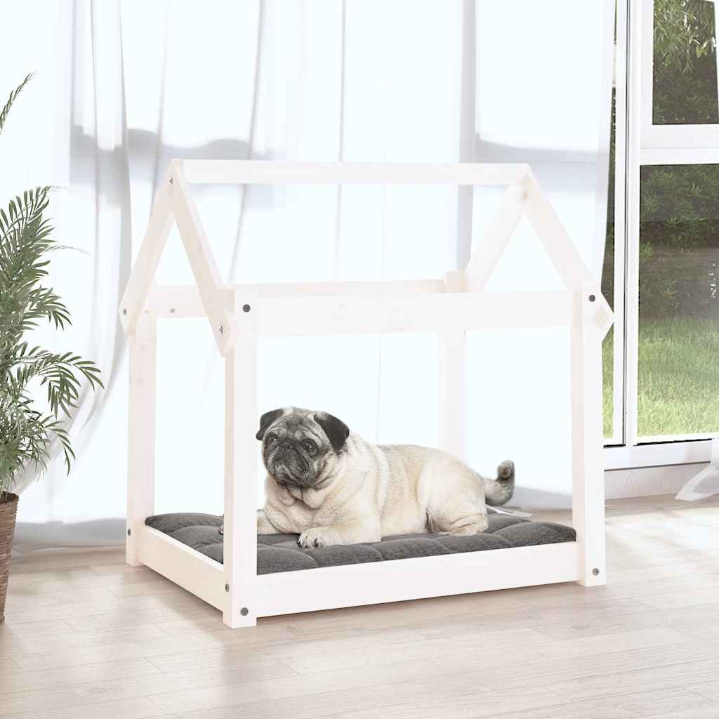 Cuccia per Cani Bianca 71x55x70 cm in Legno Massello di Pino