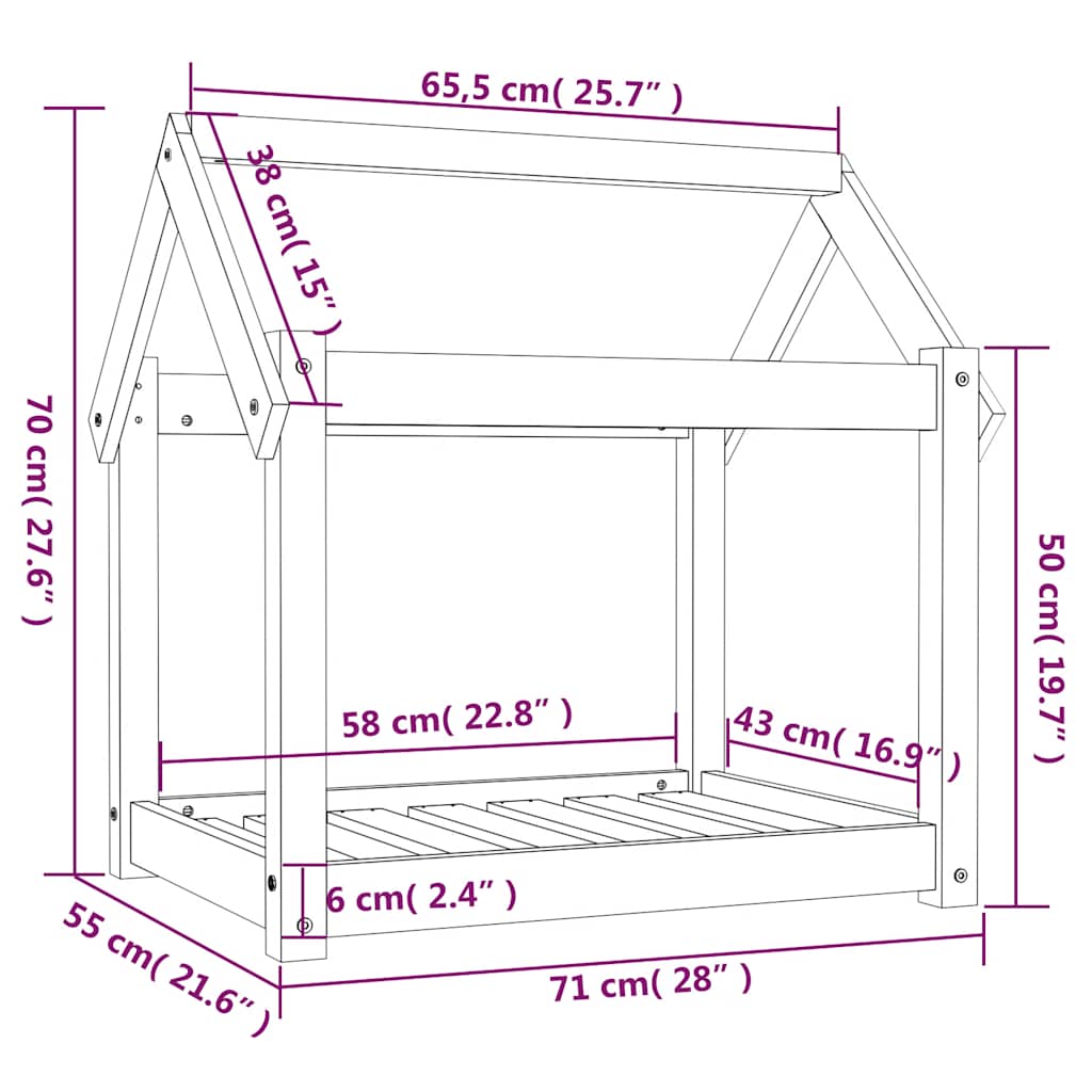 Cuccia per Cani Ambra 71x55x70 cm in Legno Massello di Pino