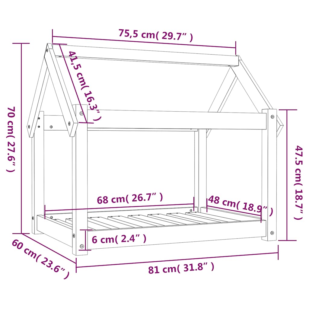 Cuccia per Cani Ambra 81x60x70 cm in Legno Massello di Pino