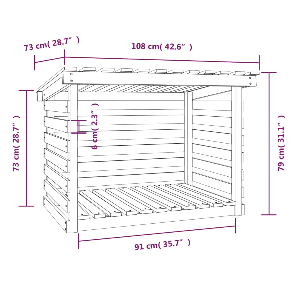 Portalegna 108x73x79 cm in Legno Massello di Pino