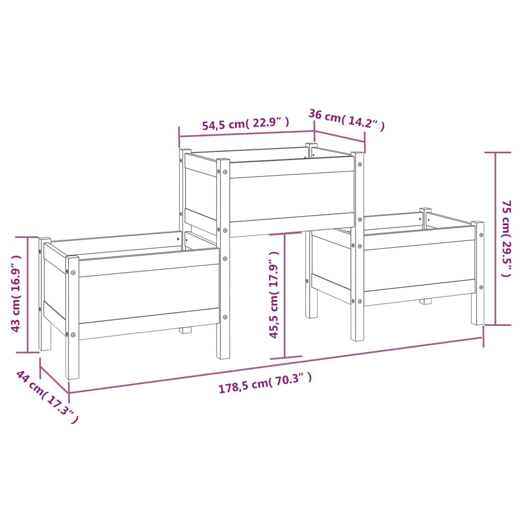 Fioriera Marrone Ambra 178,5x44x75 cm in Legno Massello di Pino
