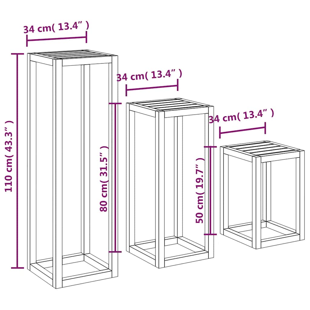 Set Supporti per Piante 3 pz Bianco in Legno Massello di Pino
