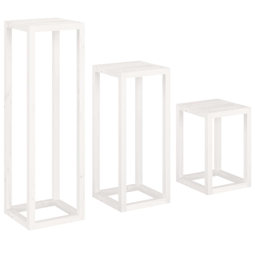 Set Supporti per Piante 3 pz Bianco in Legno Massello di Pino