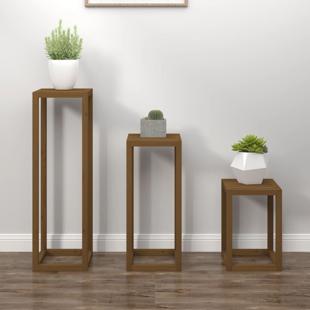 Set Supporti per Piante 3 pz Ambra in Legno Massello di Pino