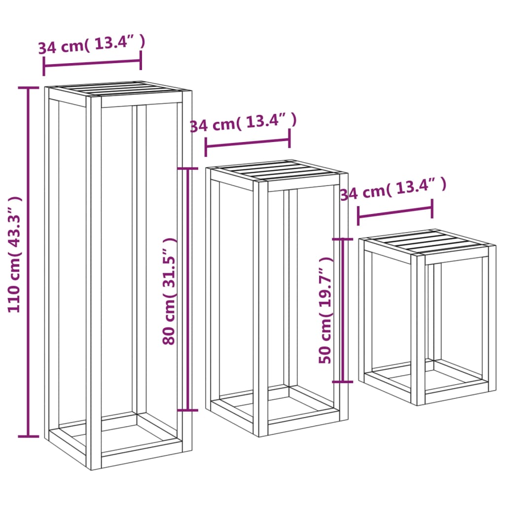 Set Supporti per Piante 3 pz Ambra in Legno Massello di Pino