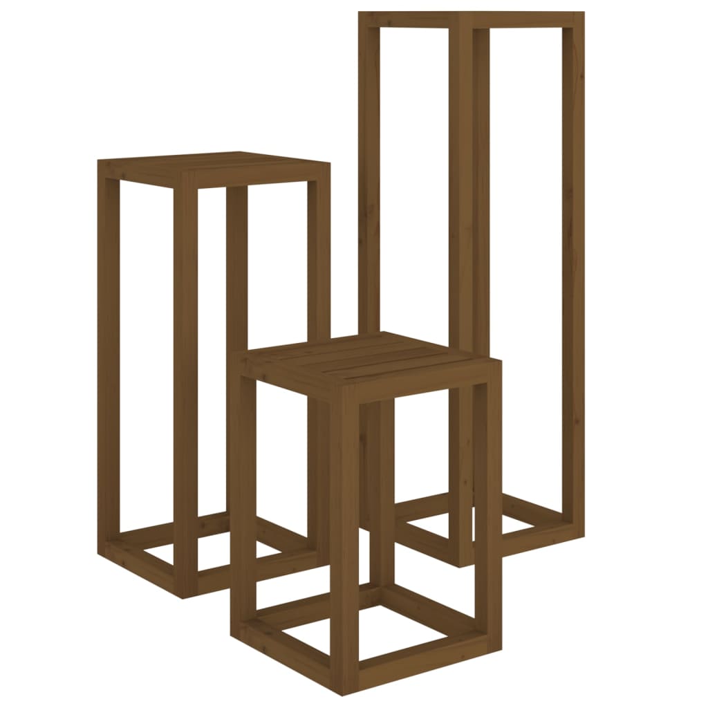 Set Supporti per Piante 3 pz Ambra in Legno Massello di Pino