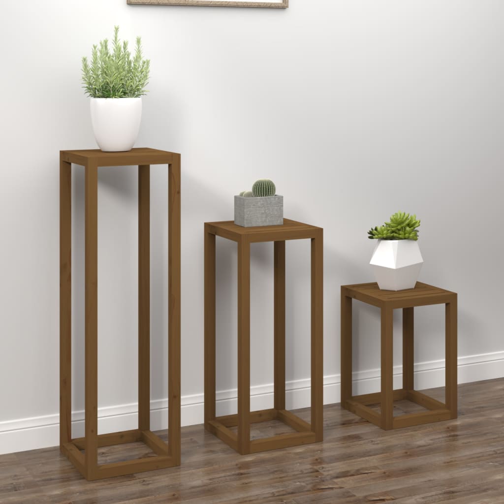 Set Supporti per Piante 3 pz Ambra in Legno Massello di Pino