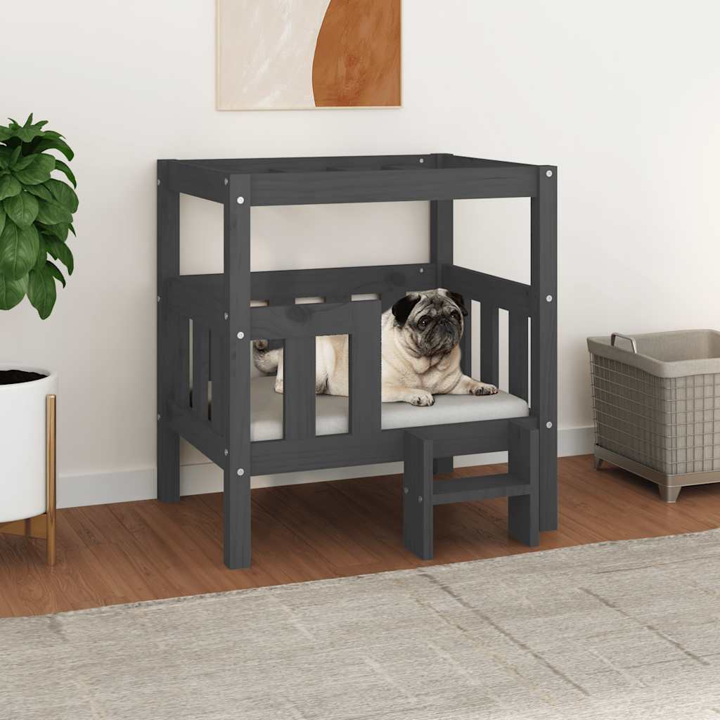 Cuccia per Cani Grigio 65,5x50,5x70 cm in Legno Massello di Pino