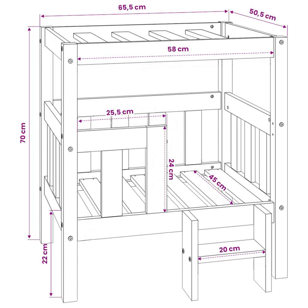 Cuccia per Cani Grigio 65,5x50,5x70 cm in Legno Massello di Pino