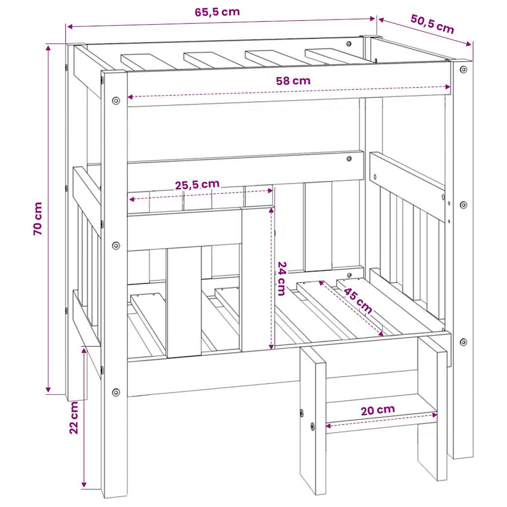 Cuccia per Cani Ambra 65,5x50,5x70 cm in Legno Massello di Pino