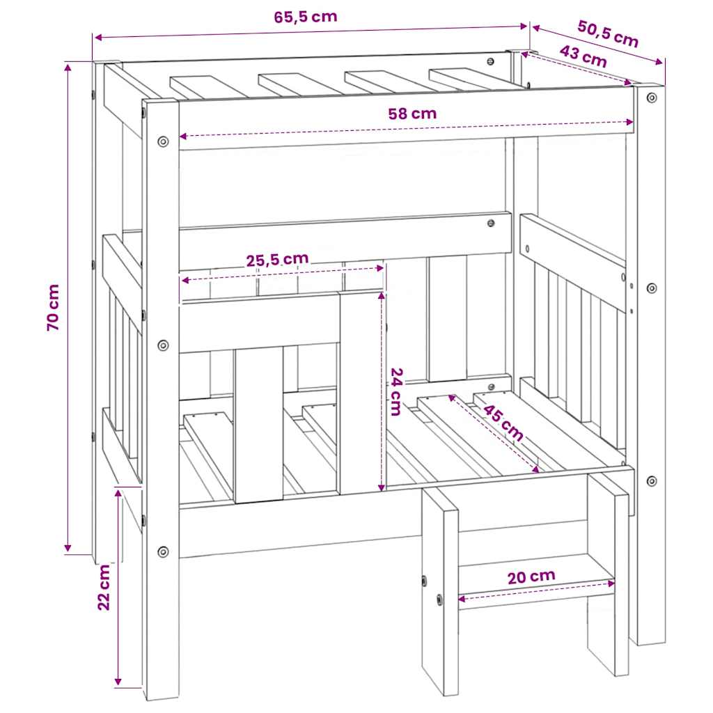 Cuccia per Cani Nera 65,5x50,5x70 cm in Legno Massello di Pino