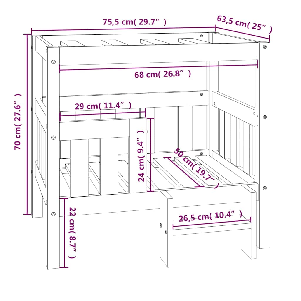 Cuccia per Cani Bianco 75,5x63,5x70cm in Legno Massello di Pino