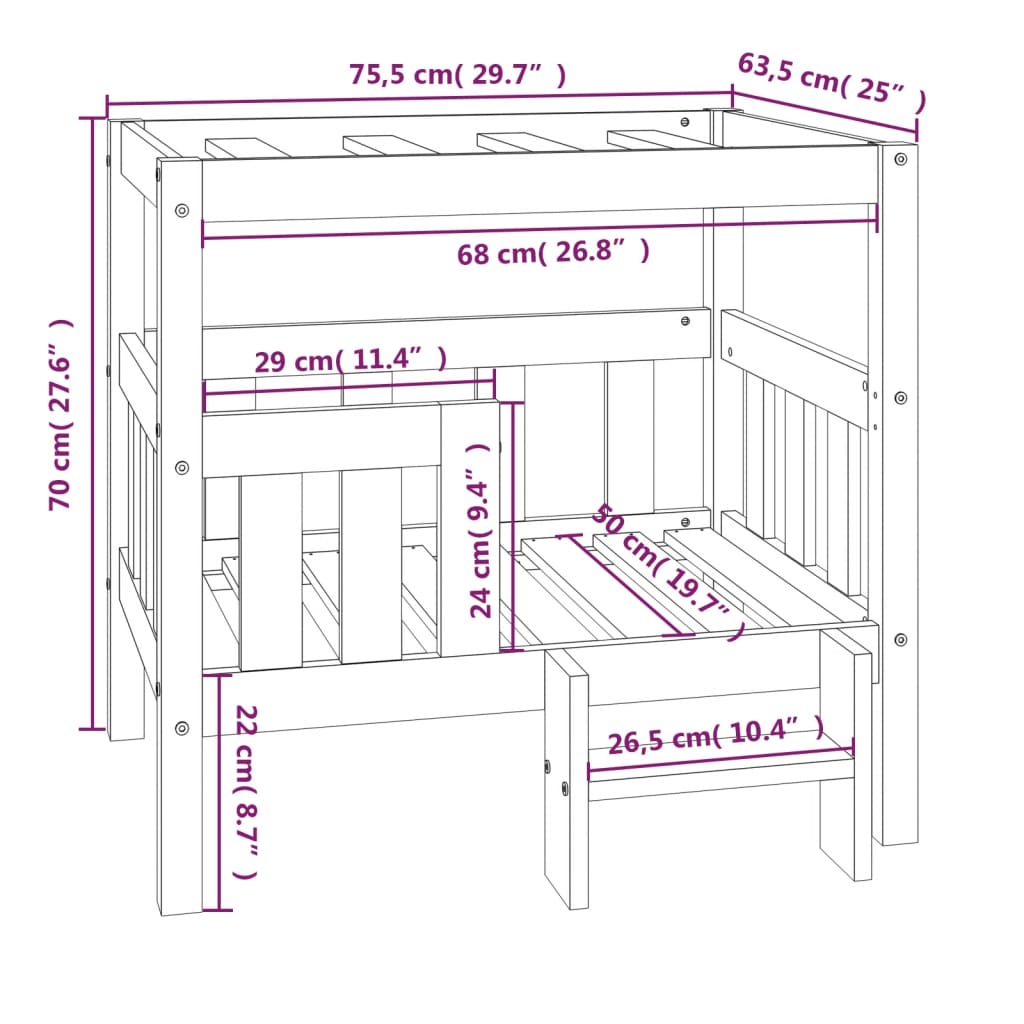 Cuccia per Cani Ambra 75,5x63,5x70 cm in Legno Massello di Pino