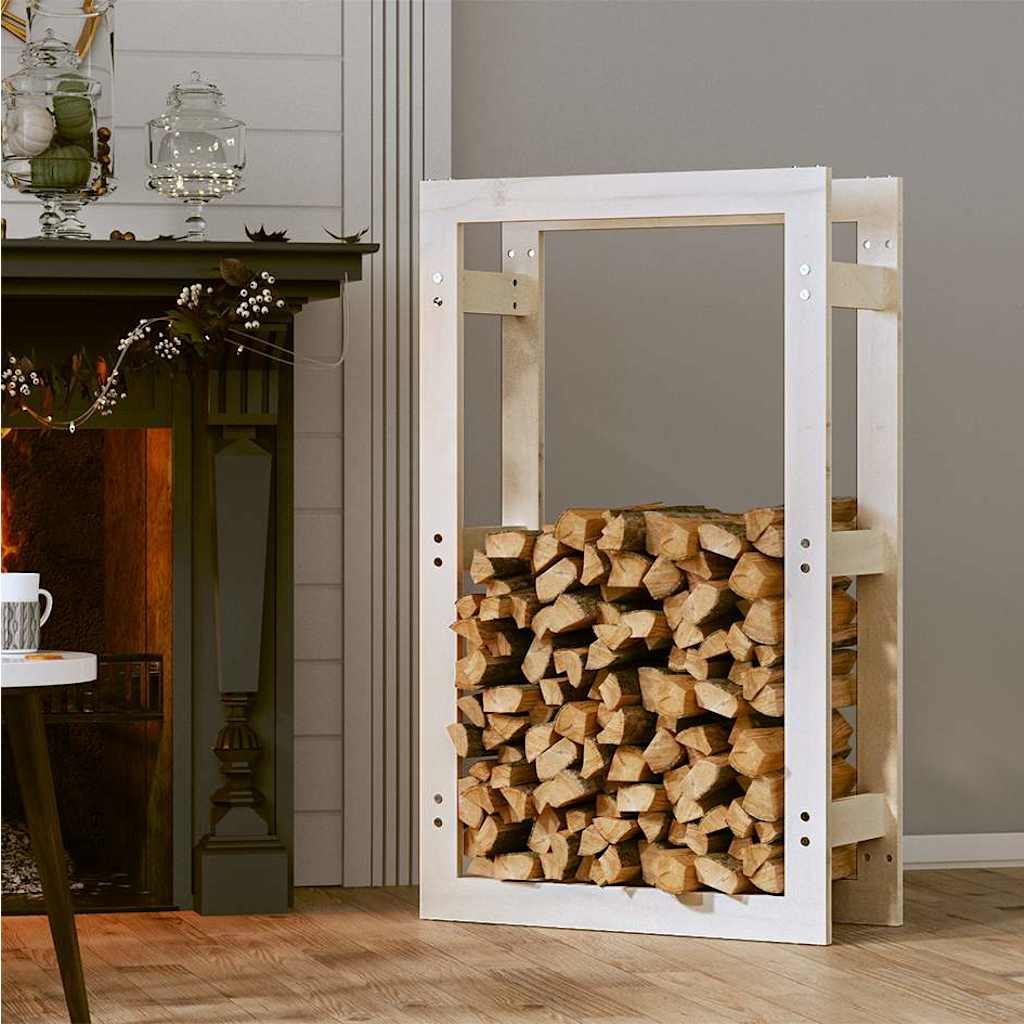 Portalegna Bianco 60x25x100 cm in Legno Massello di Pino