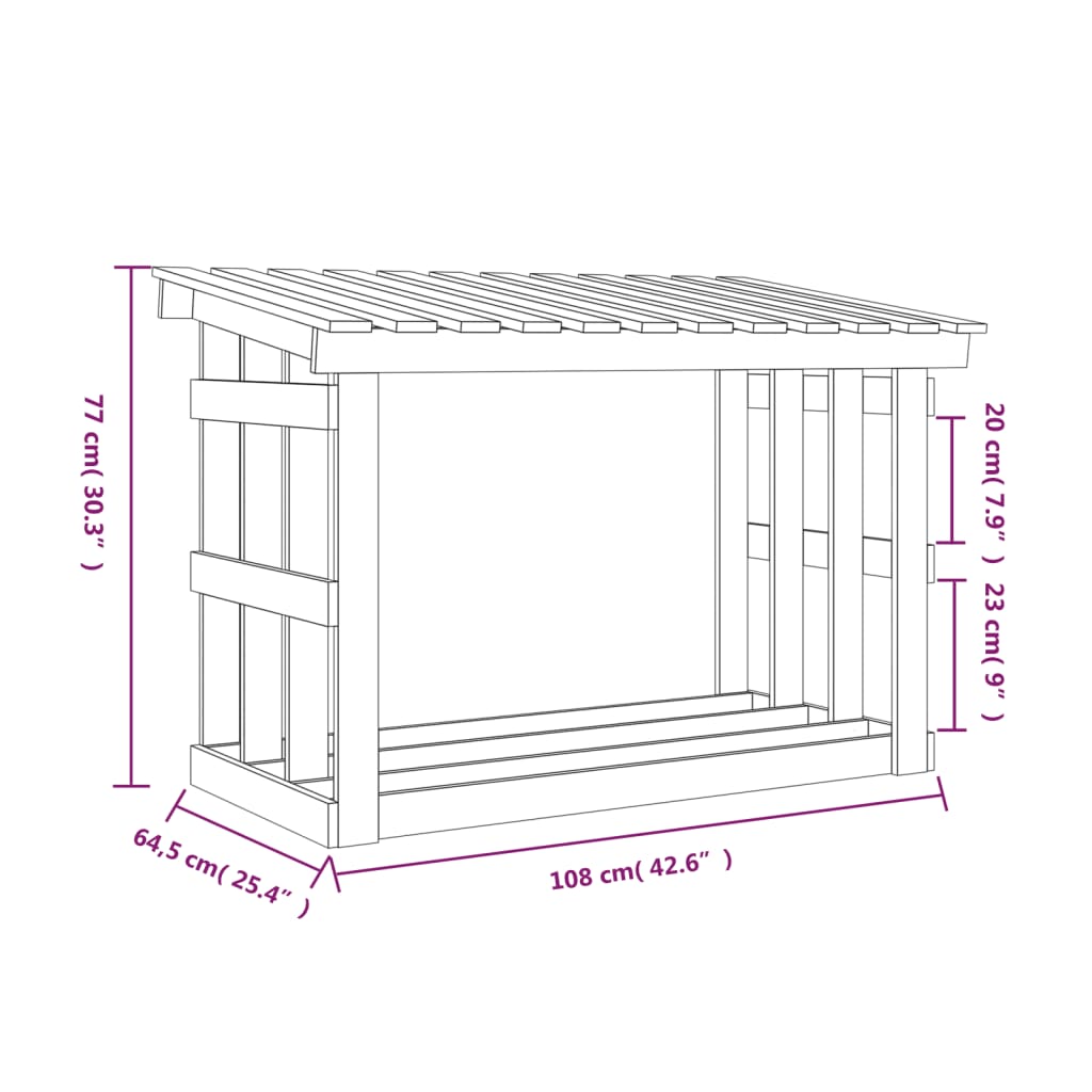 Portalegna Bianco 108x64,5x77 cm in Legno Massello di Pino