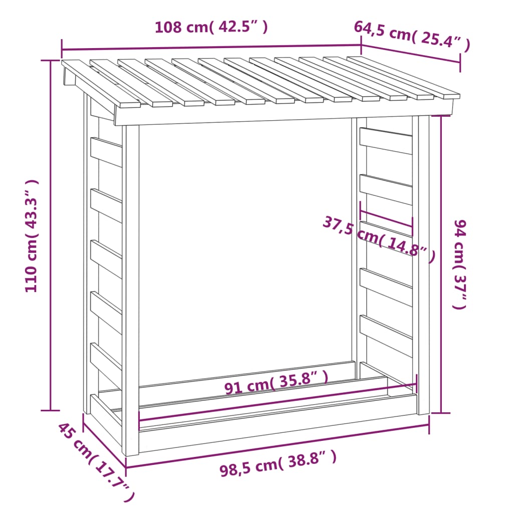 Portalegna Bianco 108x64,5x110 cm in Legno Massello di Pino