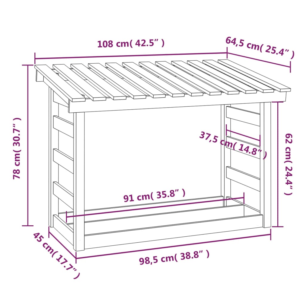 Portalegna 108x64,5x78 cm in Legno Massello di Pino