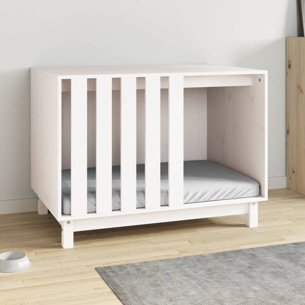 Casetta per Cani Bianca 90x60x67 cm in Legno Massello di Pino