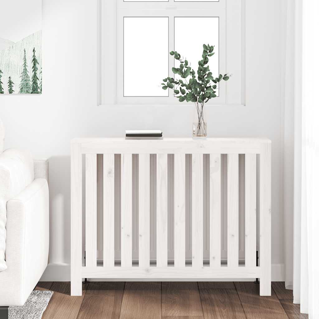 Copertura Termosifone Bianca 108,5x19x84 cm Legno Massello Pino