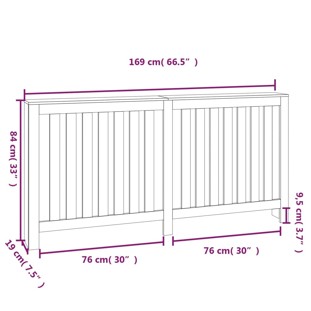 Copertura Termosifone Grigia 169x19x84 cm Legno Massello Pino