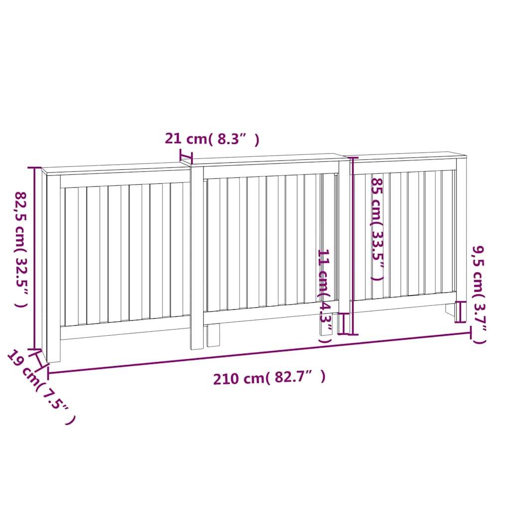 Copertura Termosifone Bianca 210x21x85 cm Legno Massello Pino