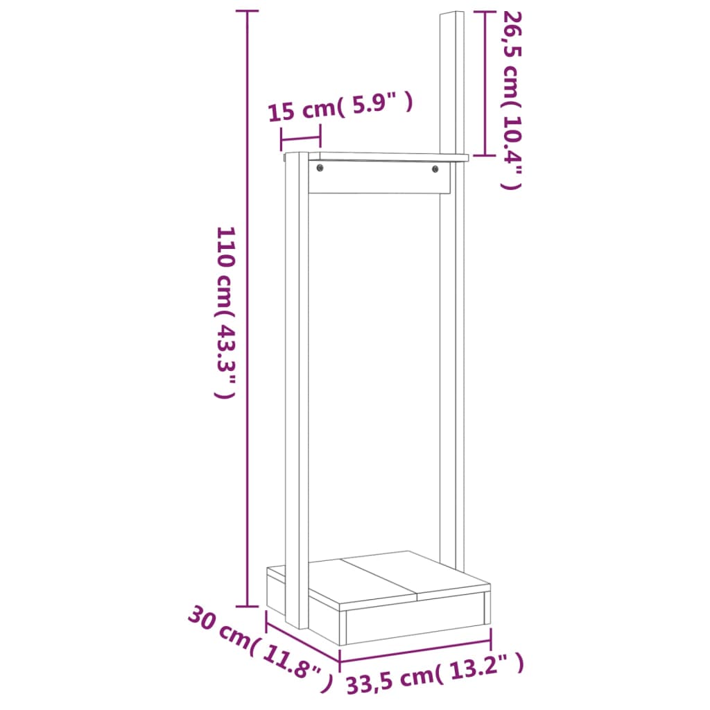 Portalegna 33,5x30x110 cm in Legno Massello di Pino