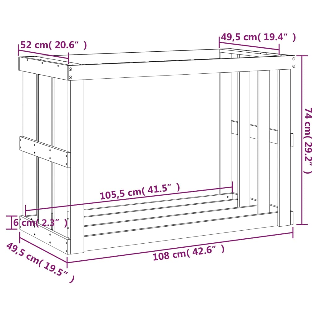 Portaceppi da Esterno Bianco 108x52x74 cm Legno Massello Pino