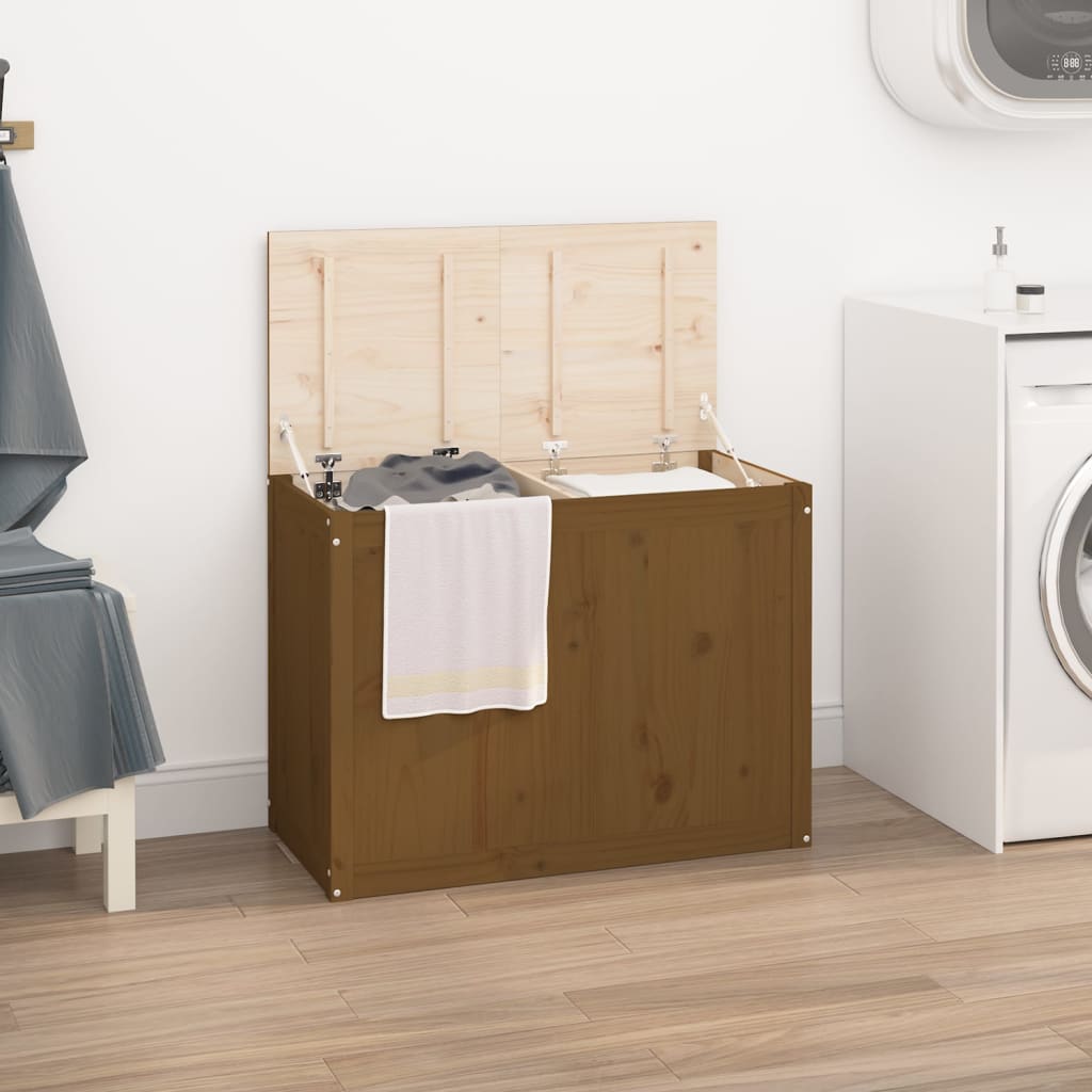 Contenitore per Bucato Ambra 88,5x44x66 cm Legno Massello Pino