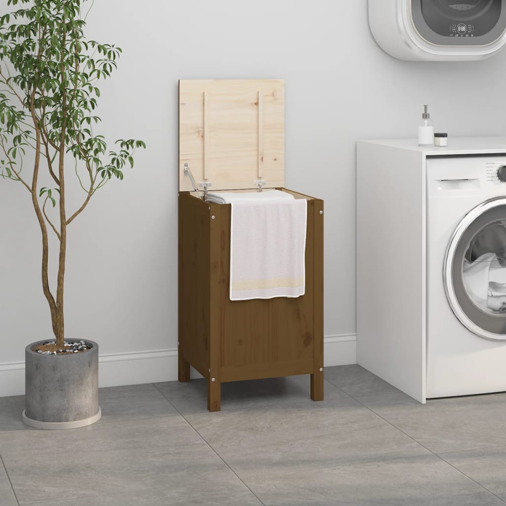 Contenitore per Bucato Ambra 44x44x76 cm Legno Massello Pino