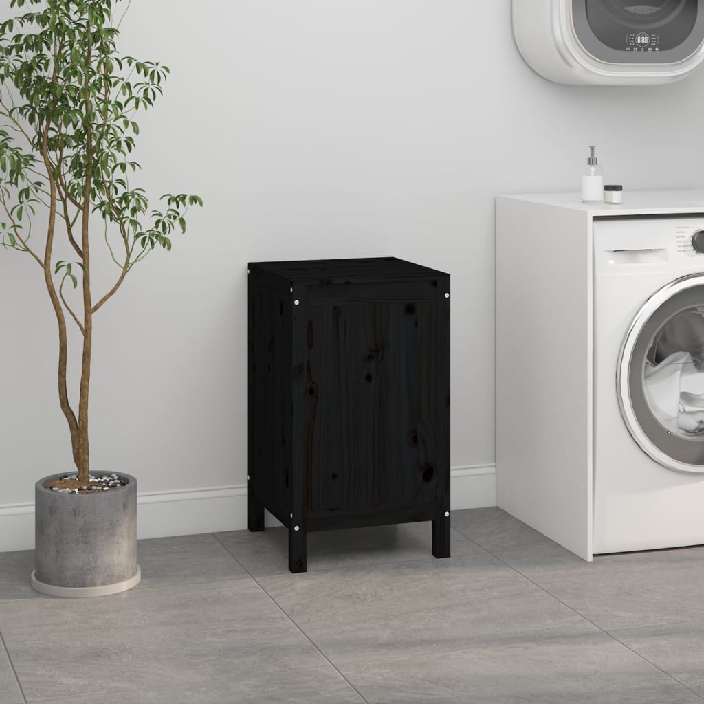 Contenitore per Bucato Nero 44x44x76 cm Legno Massello Pino