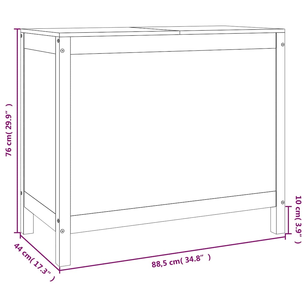 Contenitore per Bucato Bianco 88,5x44x76 cm Legno Massello Pino
