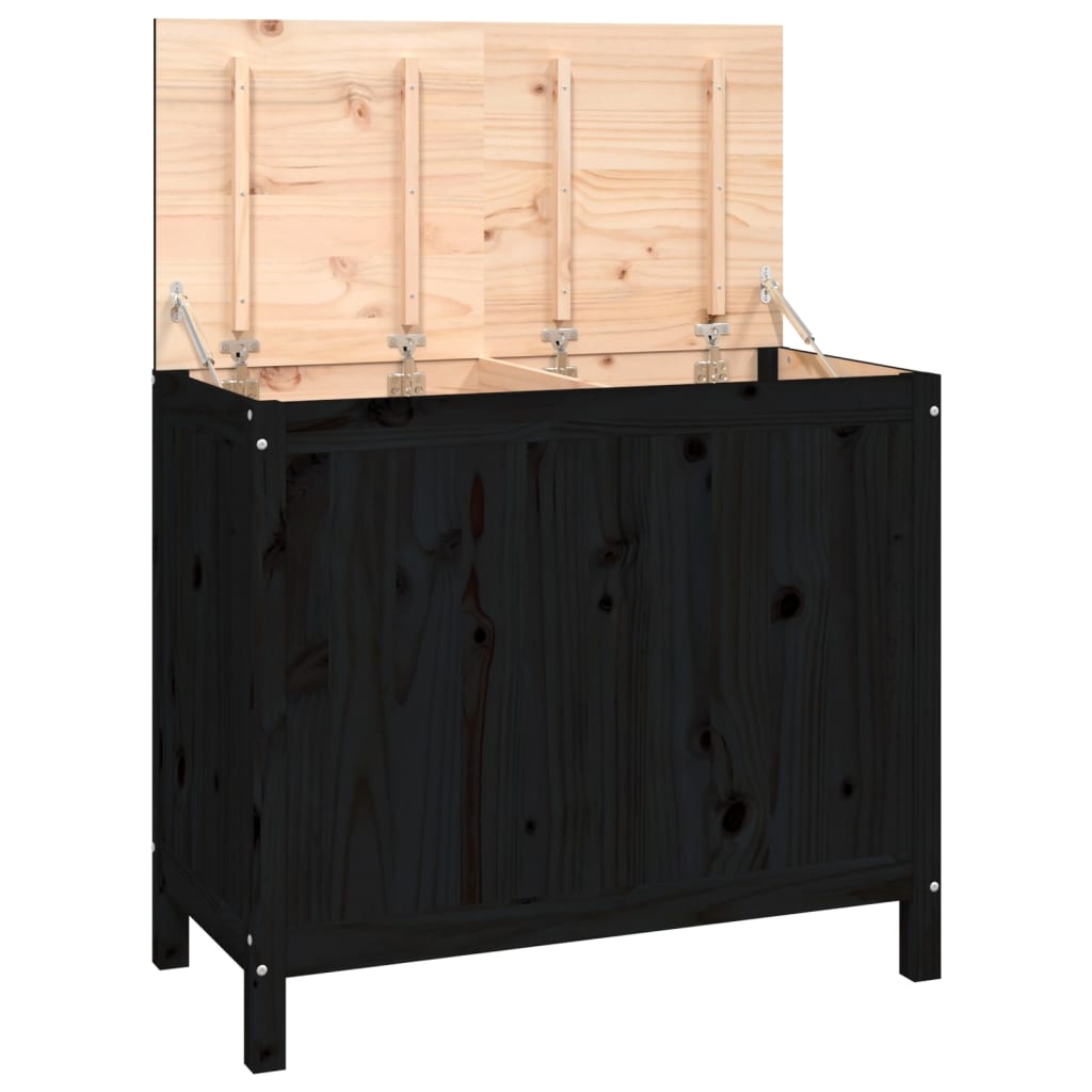 Contenitore per Bucato Nero 88,5x44x76 cm Legno Massello Pino