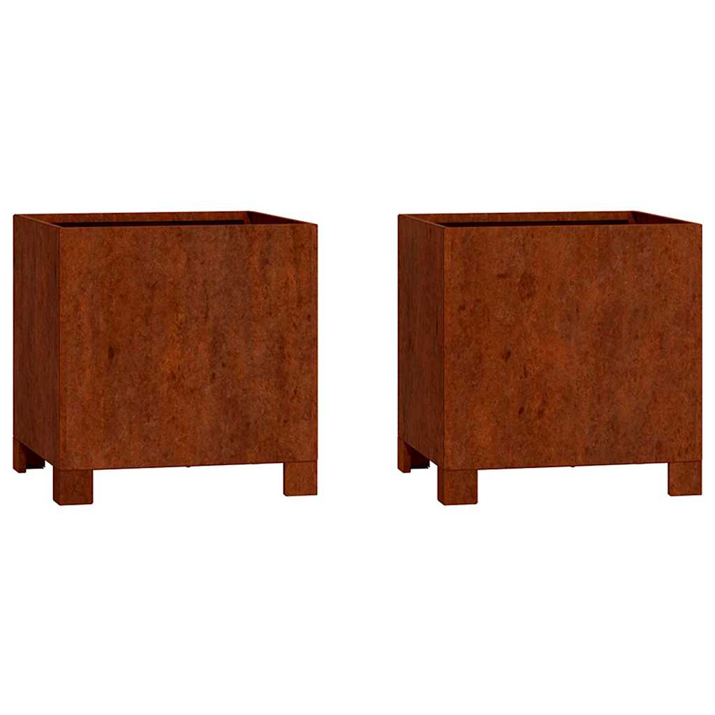 Fioriere con Gambe 2pz Ruggine 30x30x30 cm Acciaio Corten