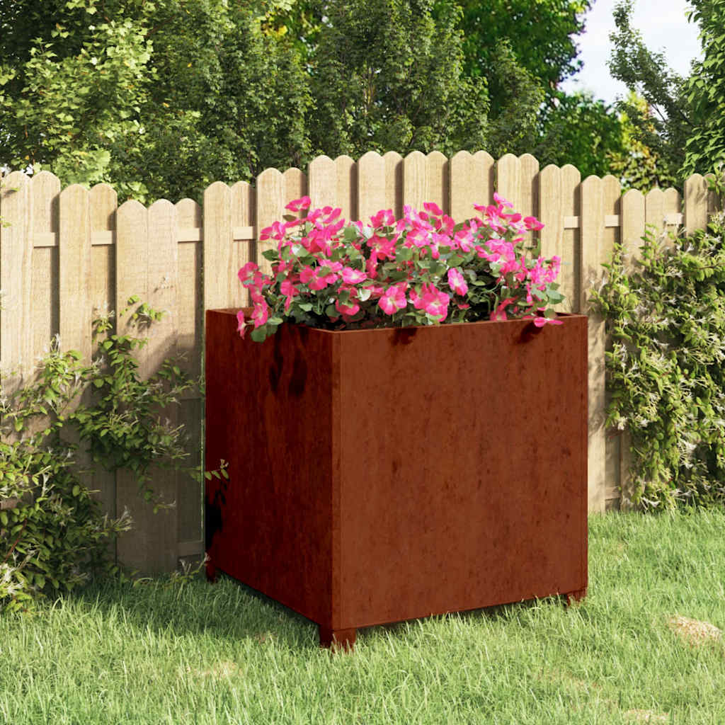 Fioriera con Gambe Ruggine 50x50x50 cm Acciaio Corten