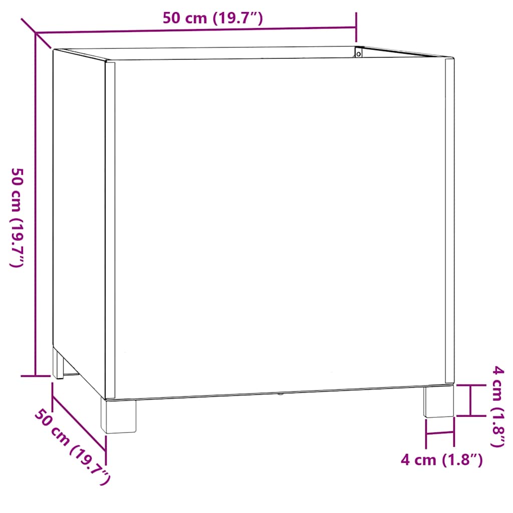 Fioriera con Gambe Ruggine 50x50x50 cm Acciaio Corten