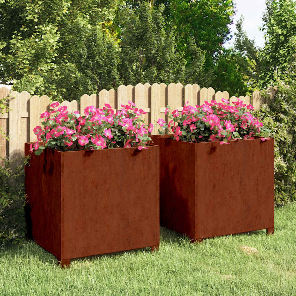 Fioriere con Gambe 2pz Ruggine 50x50x50 cm Acciaio Corten