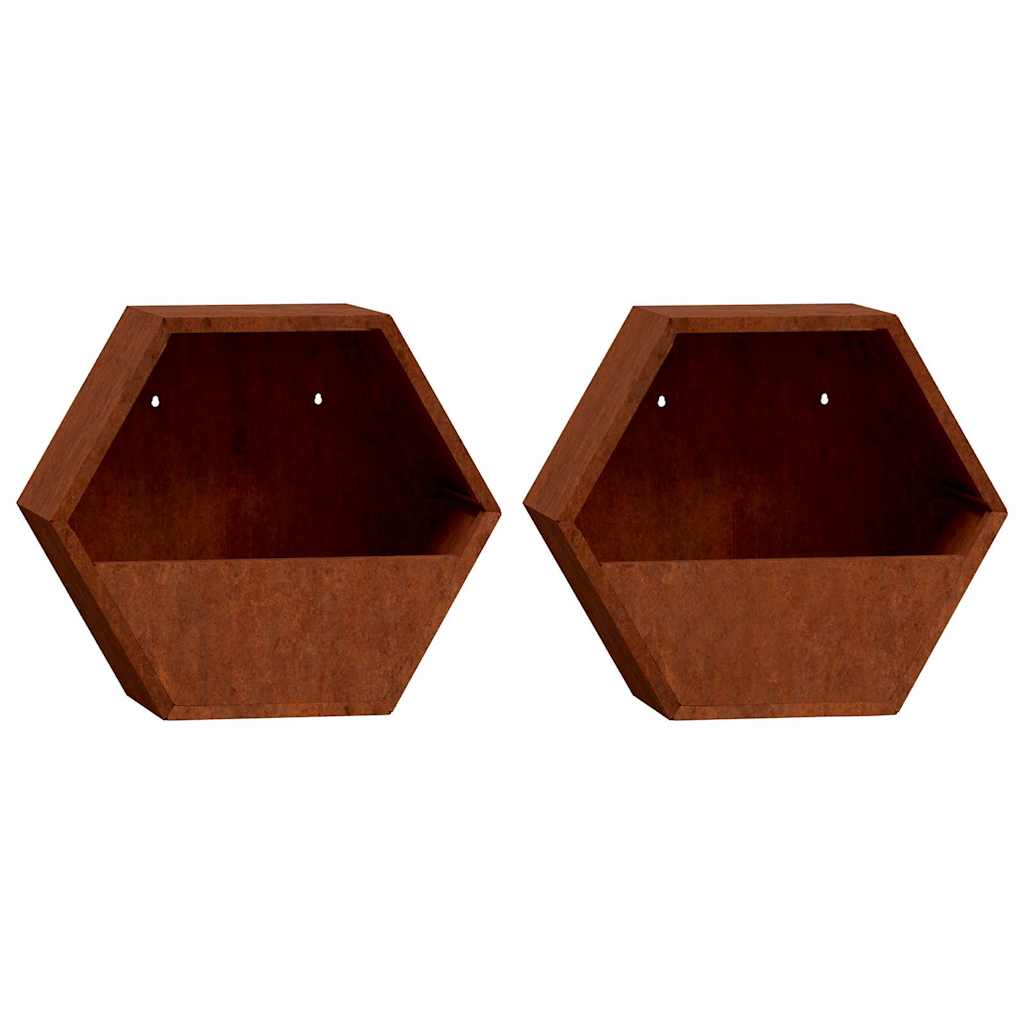 Fioriere da Parete 2 pz Ruggine in Acciaio Corten 30x10x25 cm