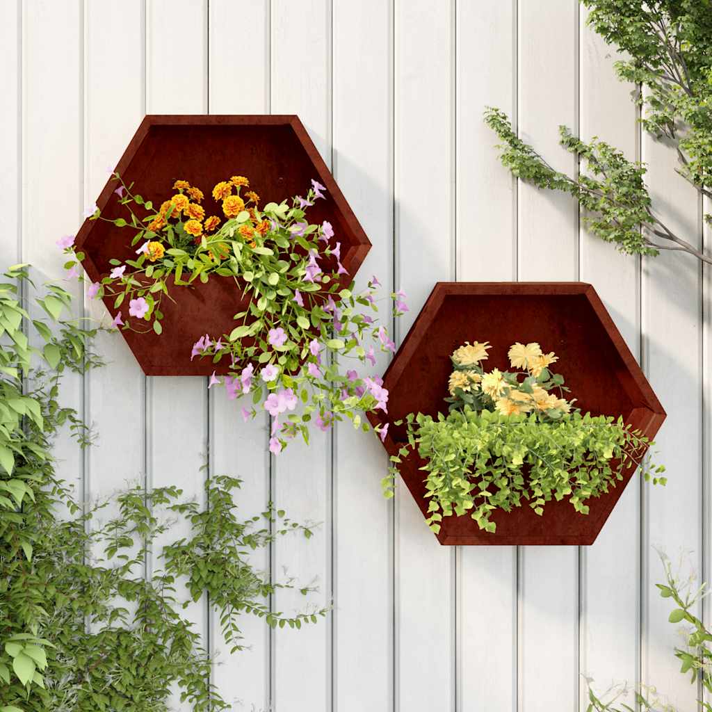 Fioriere da Parete 2 pz Ruggine in Acciaio Corten 46x10x40 cm