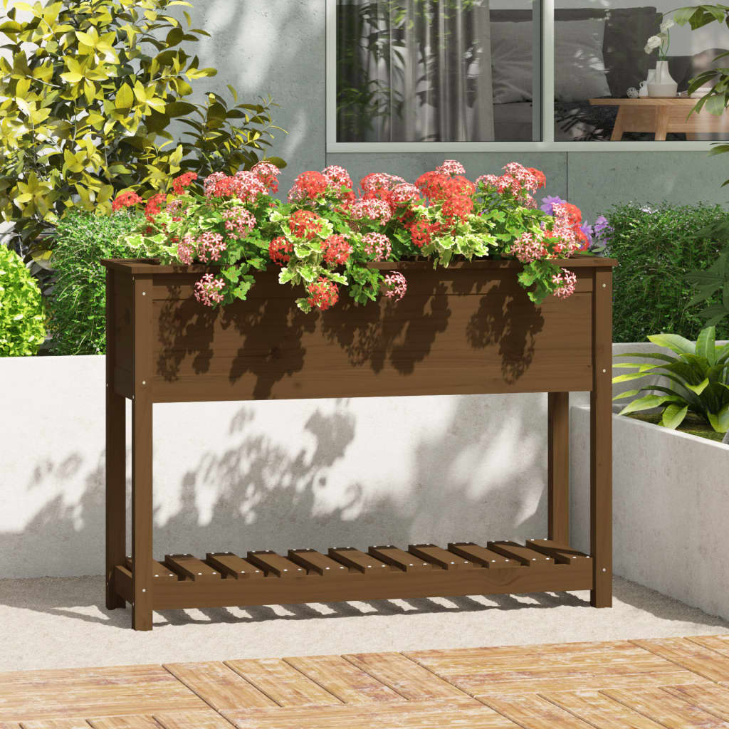 Fioriera con Mensola Ambra 111,5x34,5x81 cm Legno Massello Pino