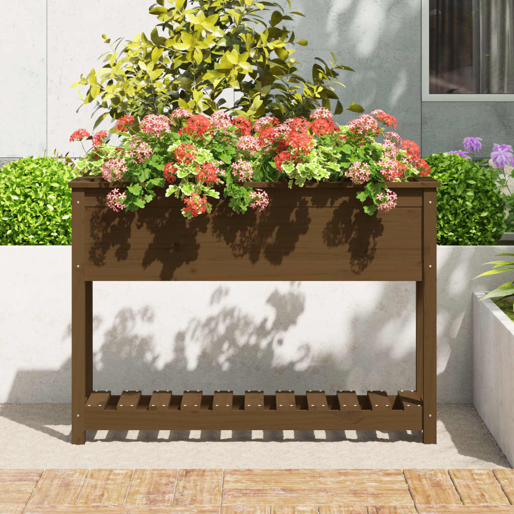 Fioriera con Mensola Ambra 111,5x34,5x81 cm Legno Massello Pino